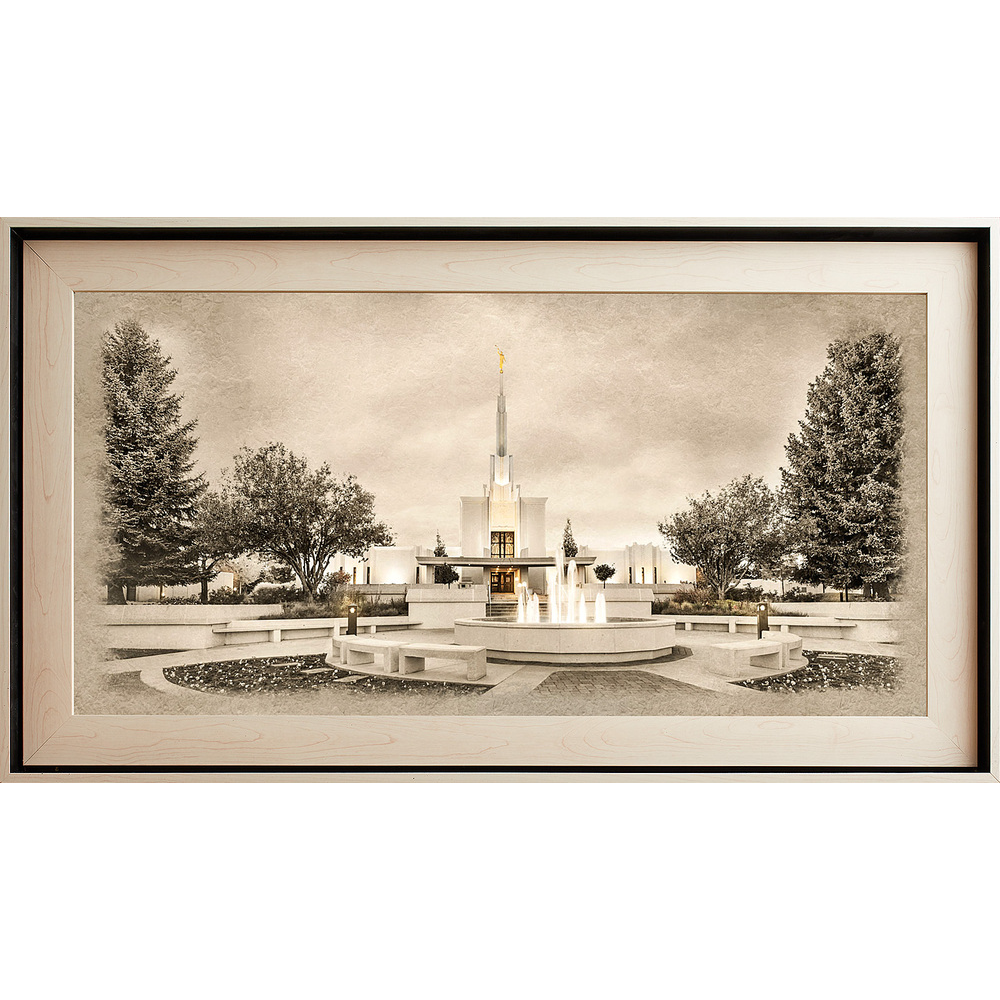 Denver Colorado Temple, Light Wood (22x39 Framed Textured Paper)