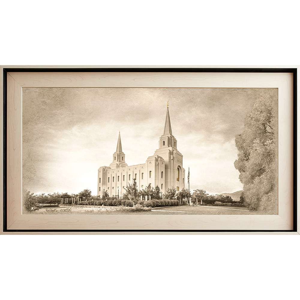 Brigham City Utah Temple, Light Wood (22x39 Framed Textured Paper)