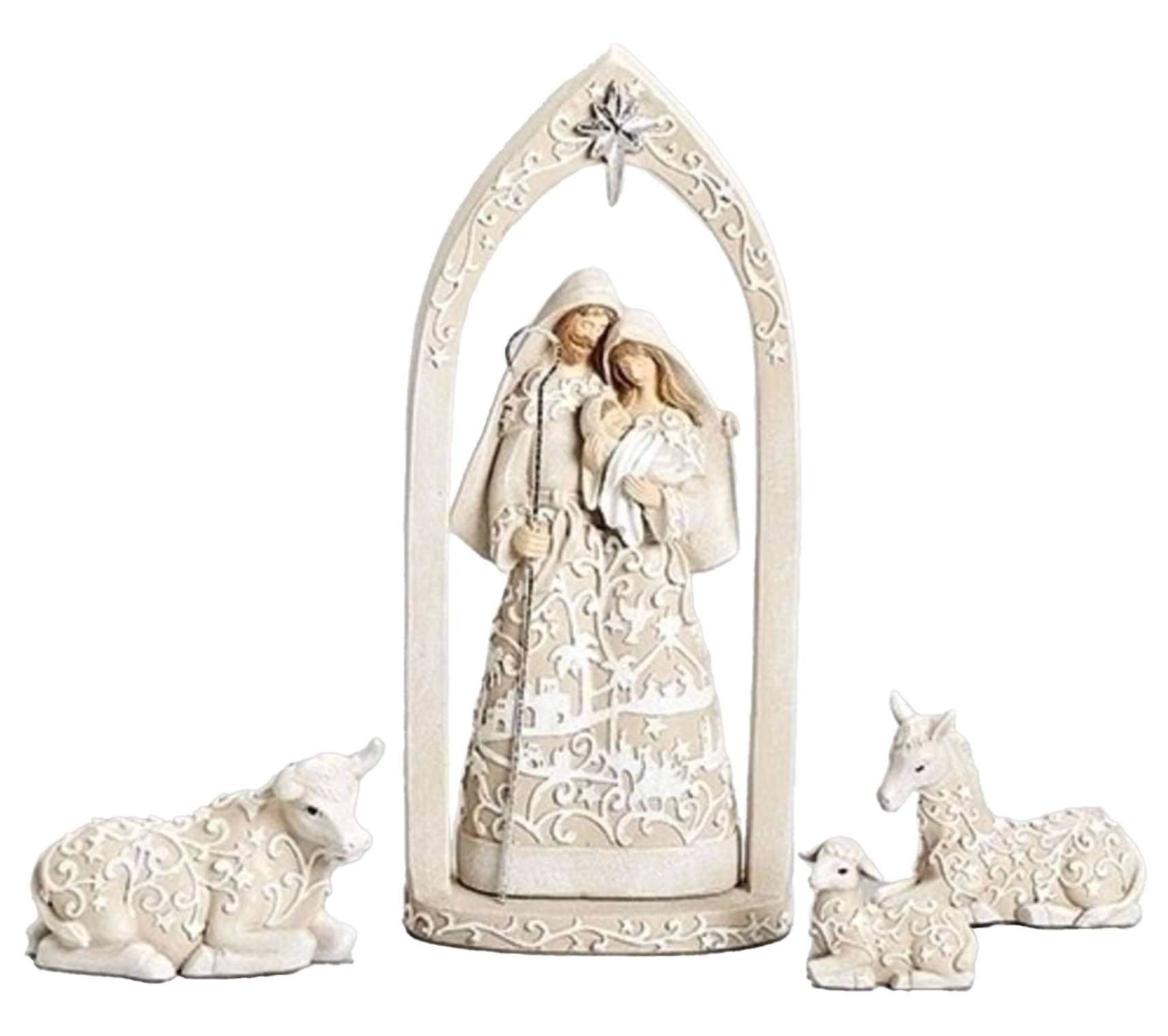 Holy Family with Animals Papercut Resin Nativity