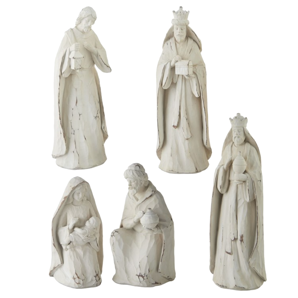 Distressed Whitewash Nativity Set, , large