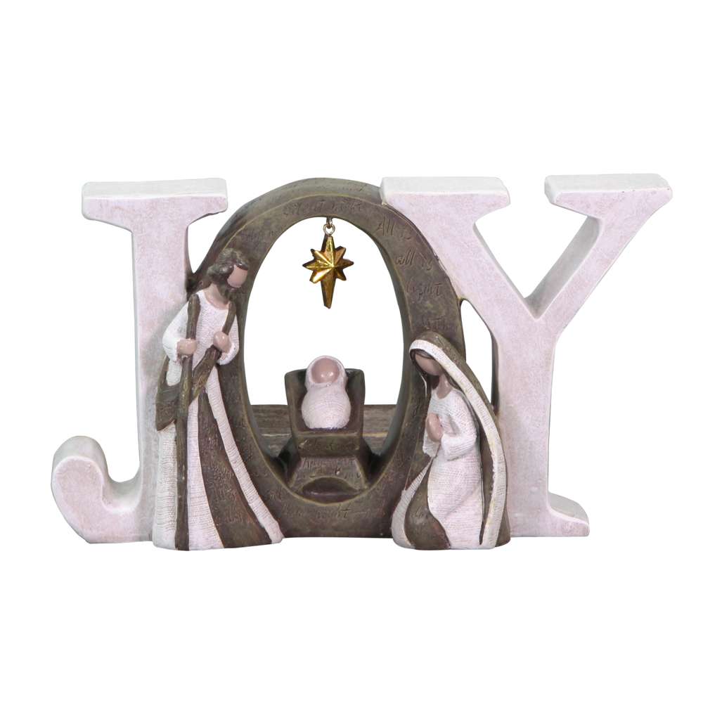 "Joy" Holy Family Resin Nativity Block