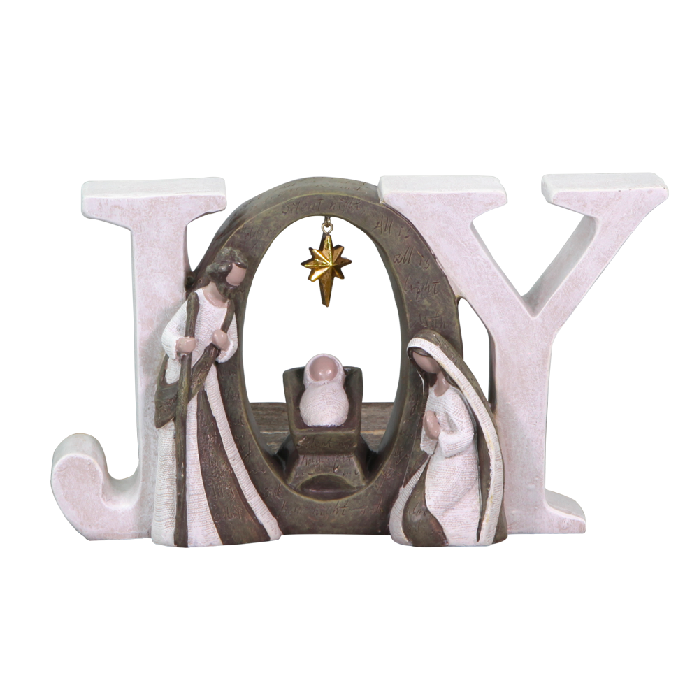 "Joy" Holy Family Resin Nativity Block