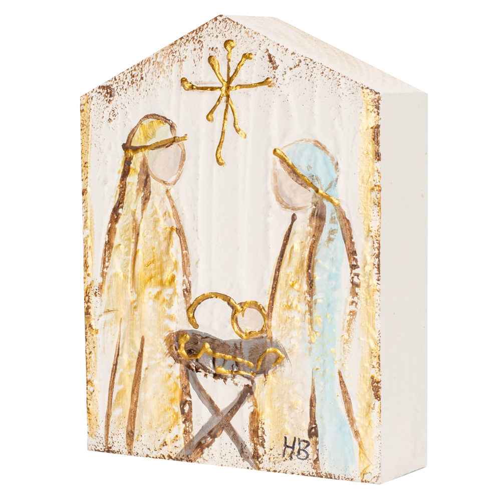 Holy Family with Star Textured Wood Block Nativity, , large image number 1