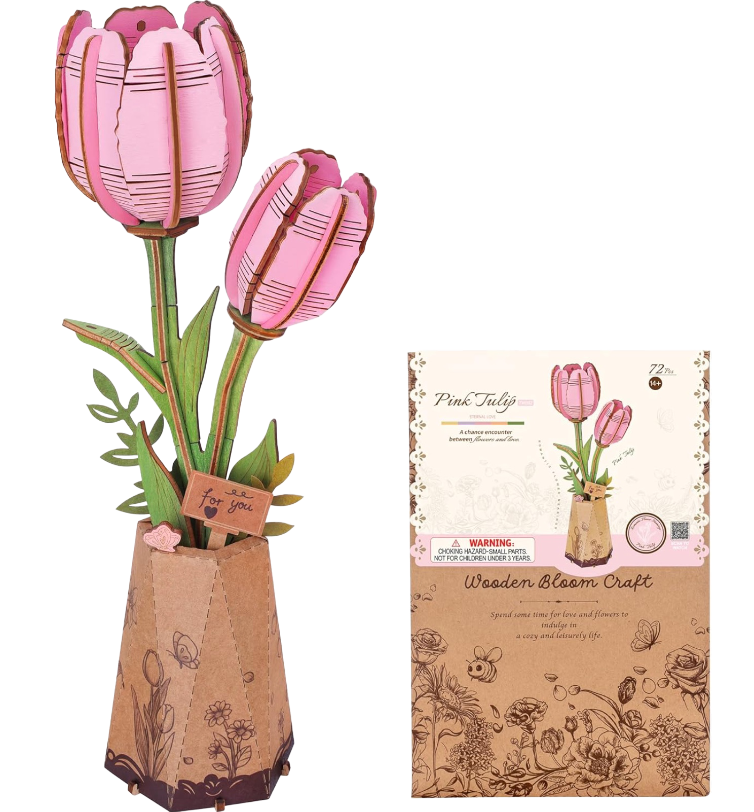 Pink Tulip 72 Piece Wooden Puzzle