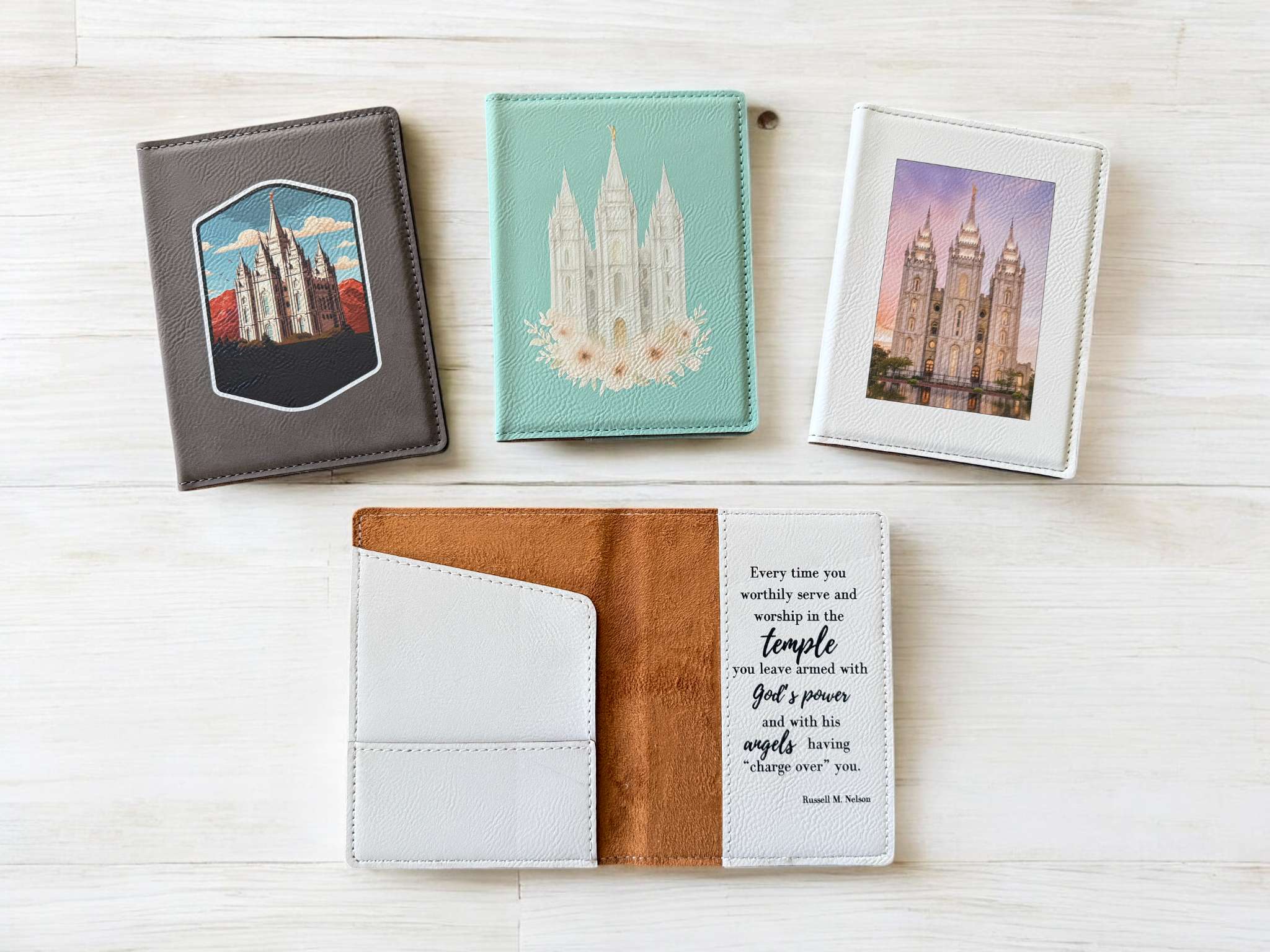 Salt Lake Temple with Mountains Leather Recommend Holder, , large image number 1