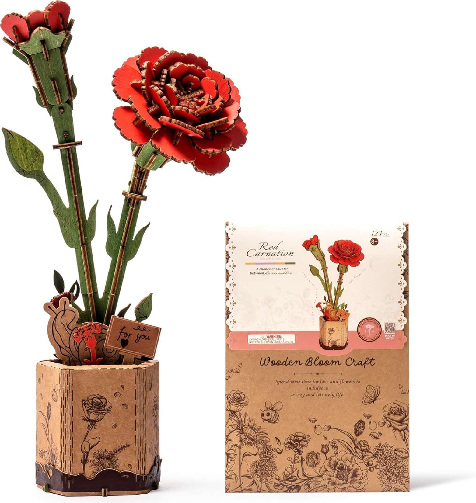 Red Carnation Wooden 124 Piece Puzzle, , large image number 0