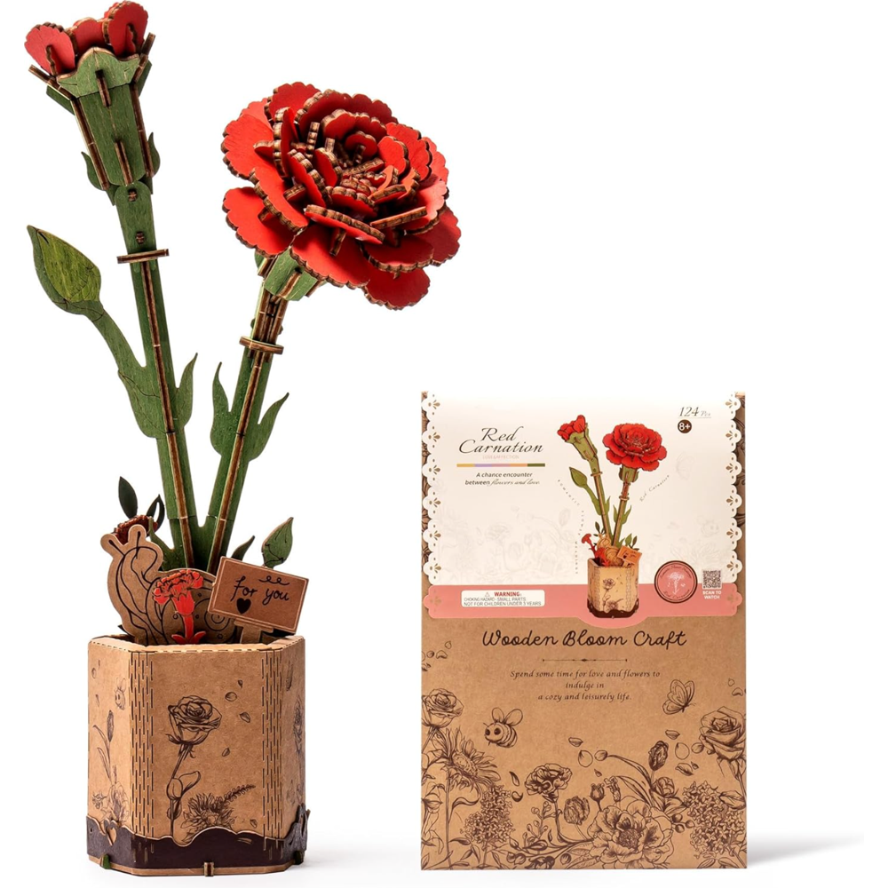 Red Carnation Wooden 124 Piece Puzzle,  Red Carnation Wooden 124 Piece Puzzle