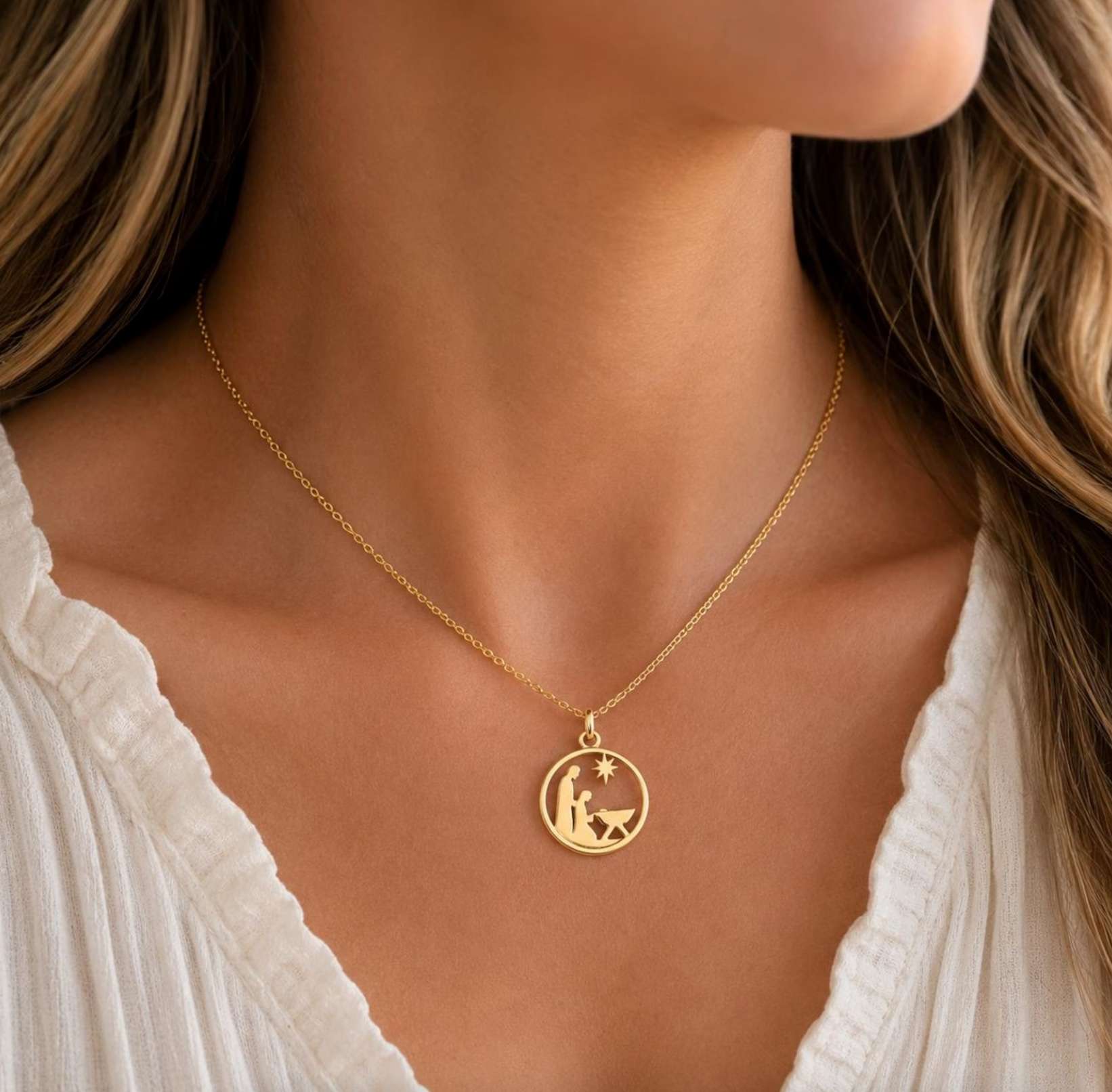 Let Us Adore Him Nativity Necklace, , large