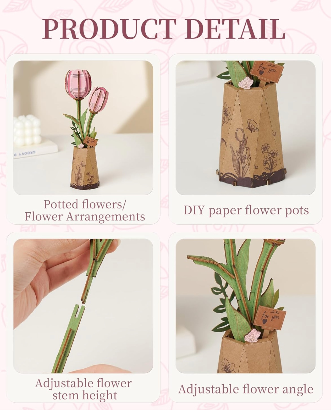 Pink Tulip 72 Piece Wooden Puzzle, , large image number 2