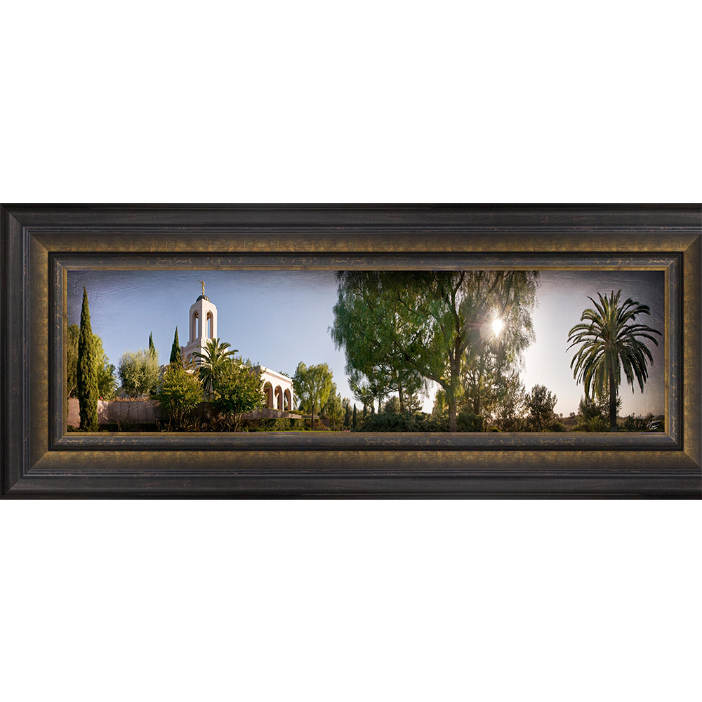 Newport Beach Temple, the Day Dawn is Breaking (19x48 Canvas Framed Art)
