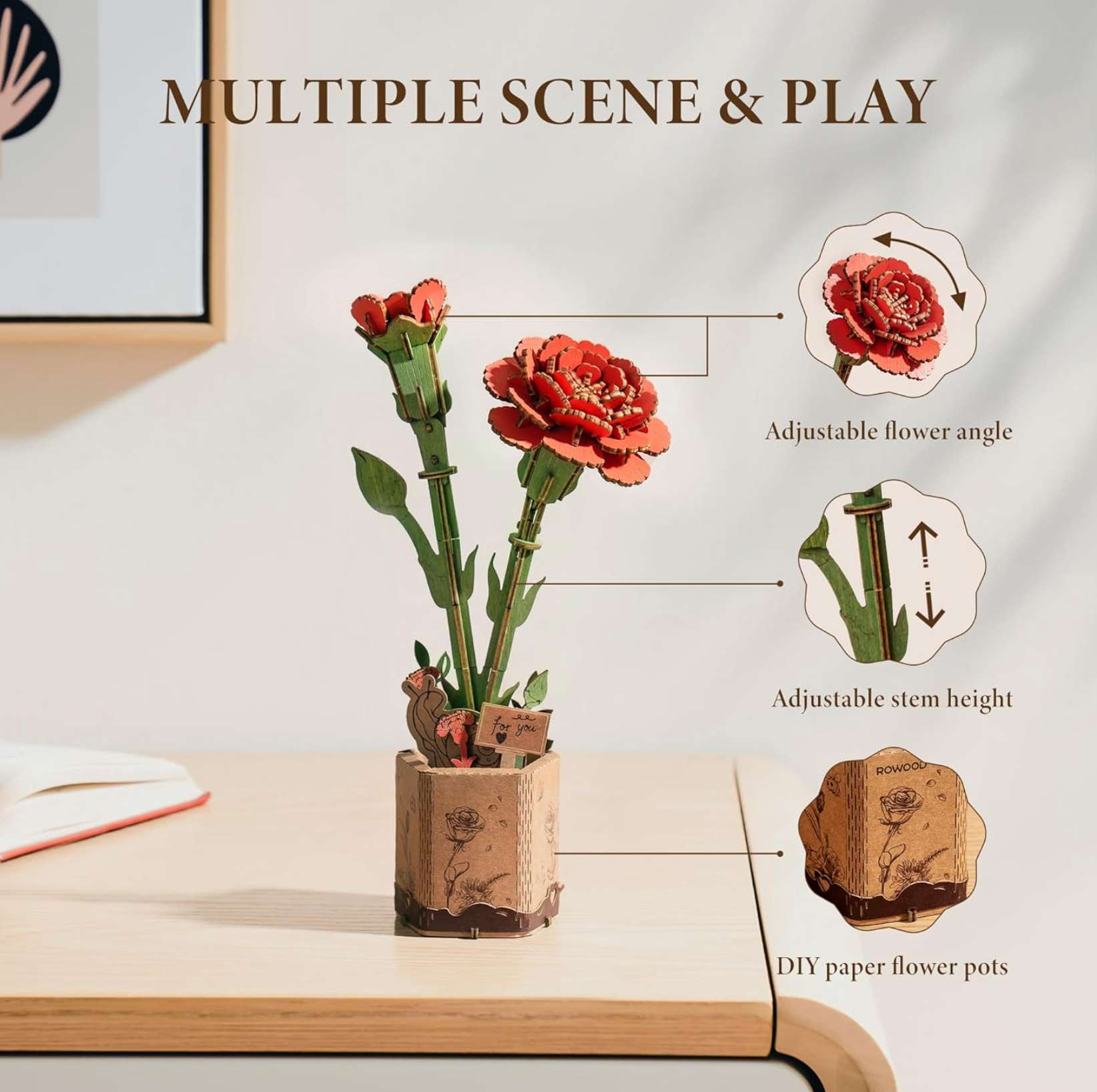 Red Carnation Wooden 124 Piece Puzzle, , large image number 2