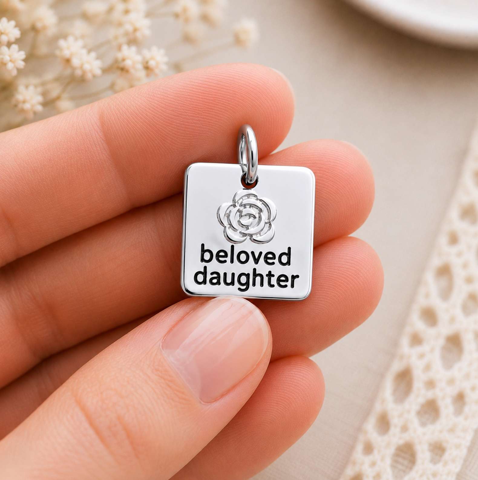 Beloved Daughter Rose Charm, , large