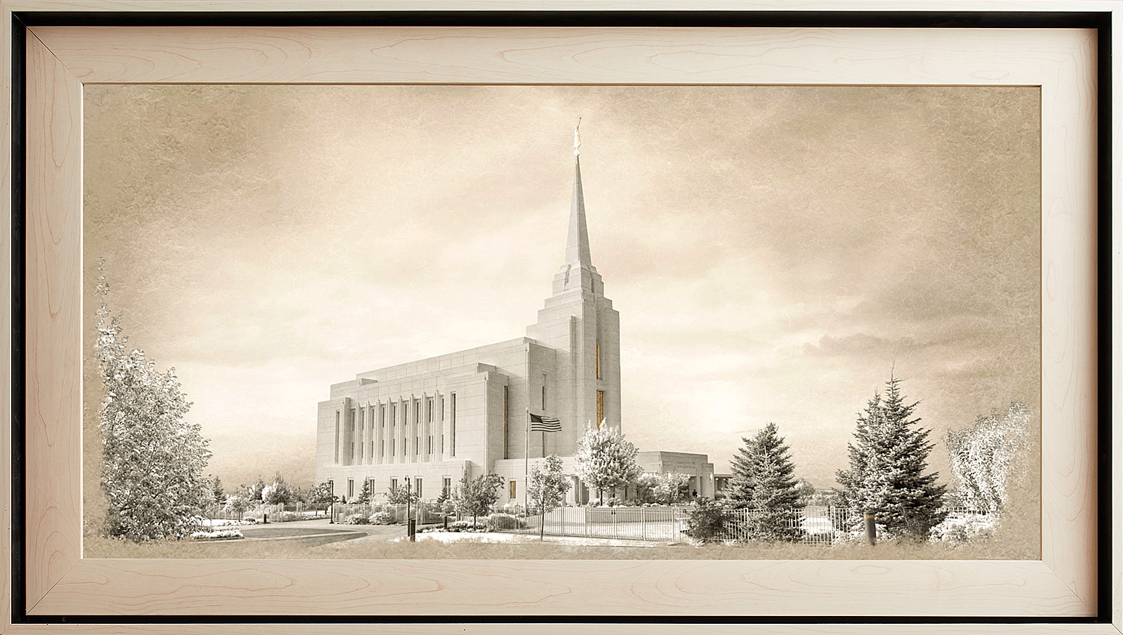 Rexburg Idaho Temple, Light Wood (22x39 Framed Textured Paper)