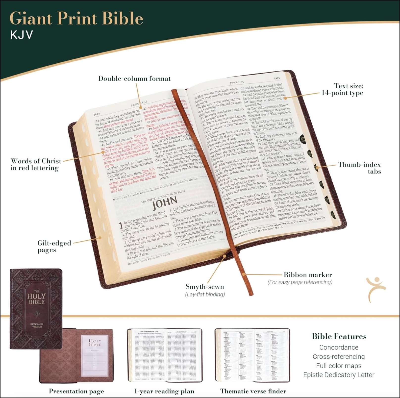 KJV Holy Bible, Giant Print, Faux Leather, Dark Brown, , large image number 2