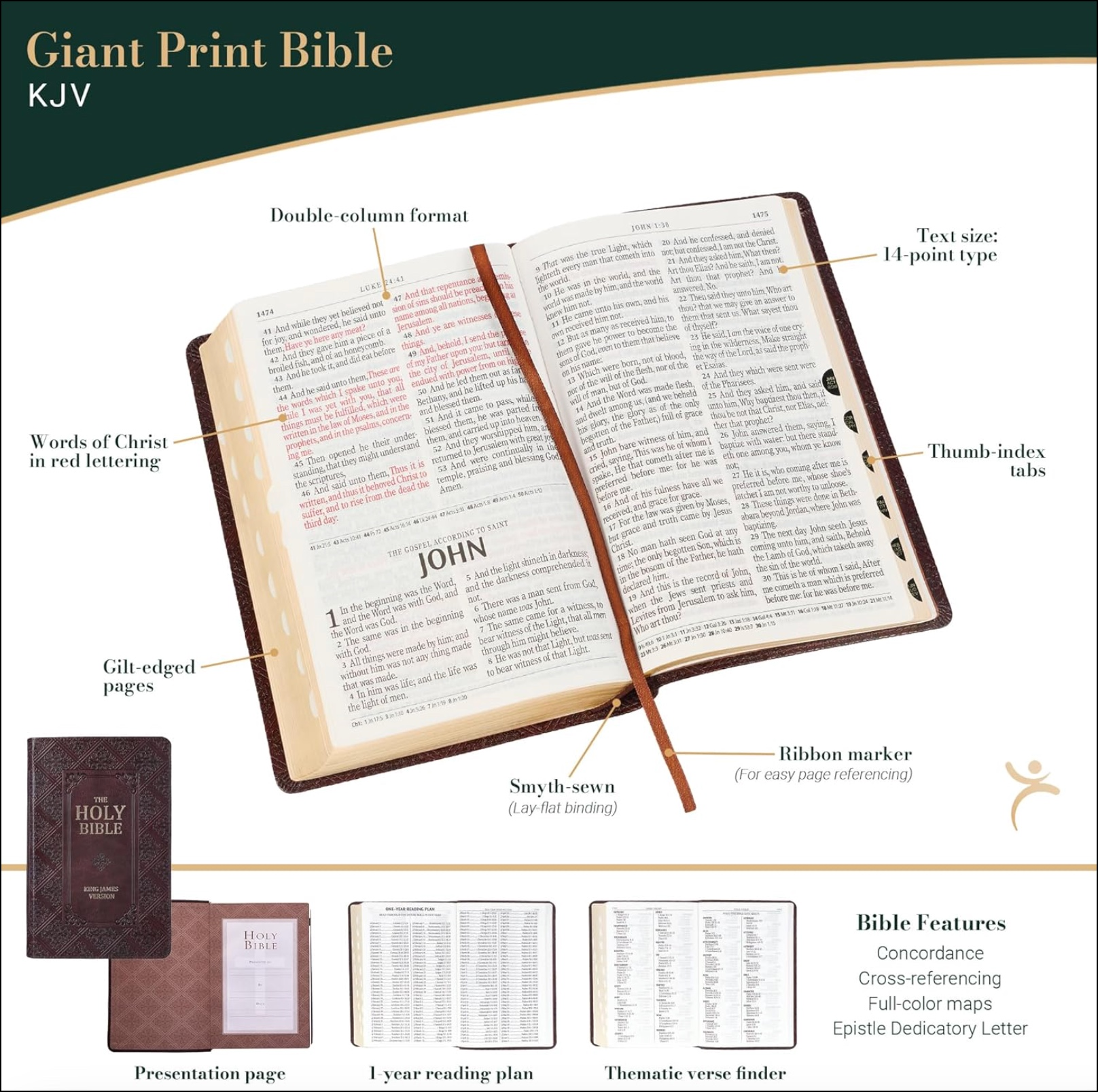 KJV Holy Bible, Giant Print, Faux Leather, Dark Brown, , large