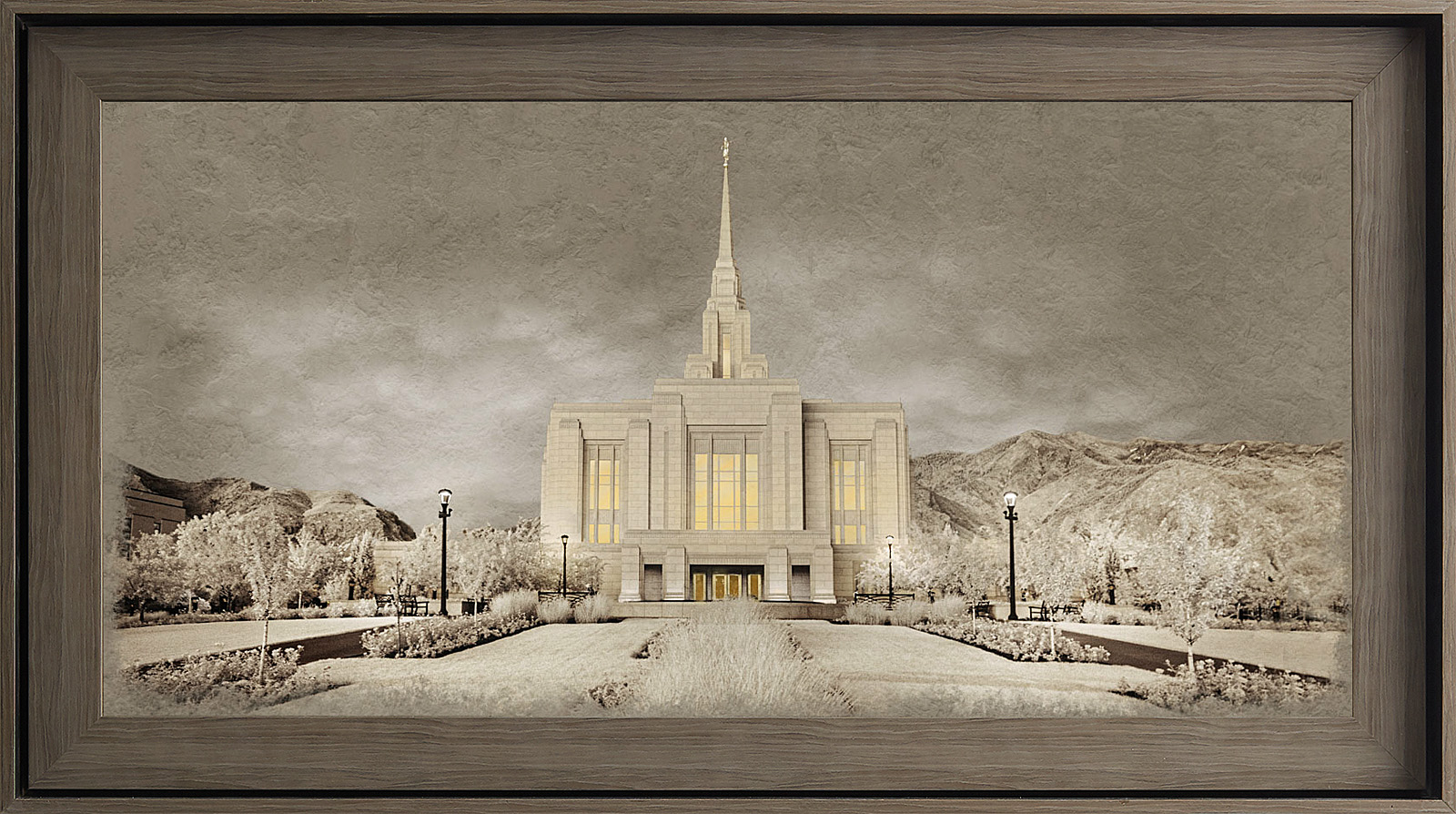 Ogden Utah Temple, Gray Wood (22x39 Framed Textured Paper)