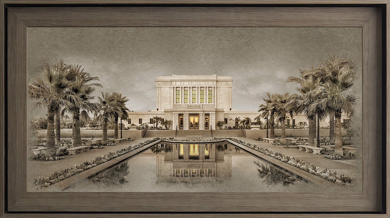 Mesa Arizona Temple, Gray Wood (22x39 Framed Textured Paper)