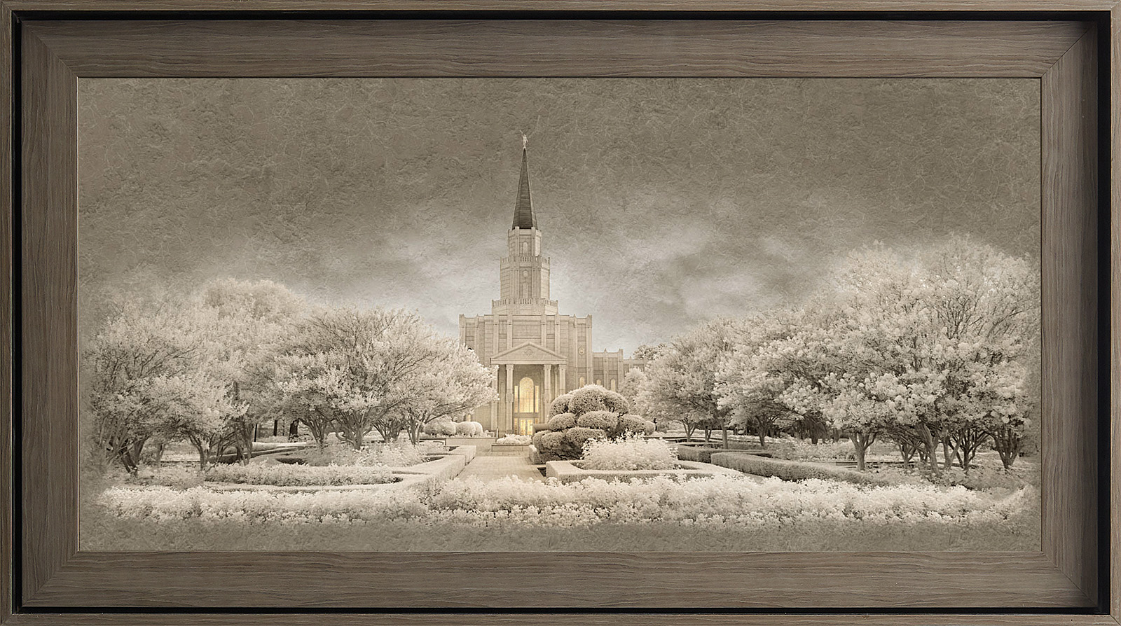 Houston Texas Temple, Gray Wood (22x39 Framed Textured Paper)