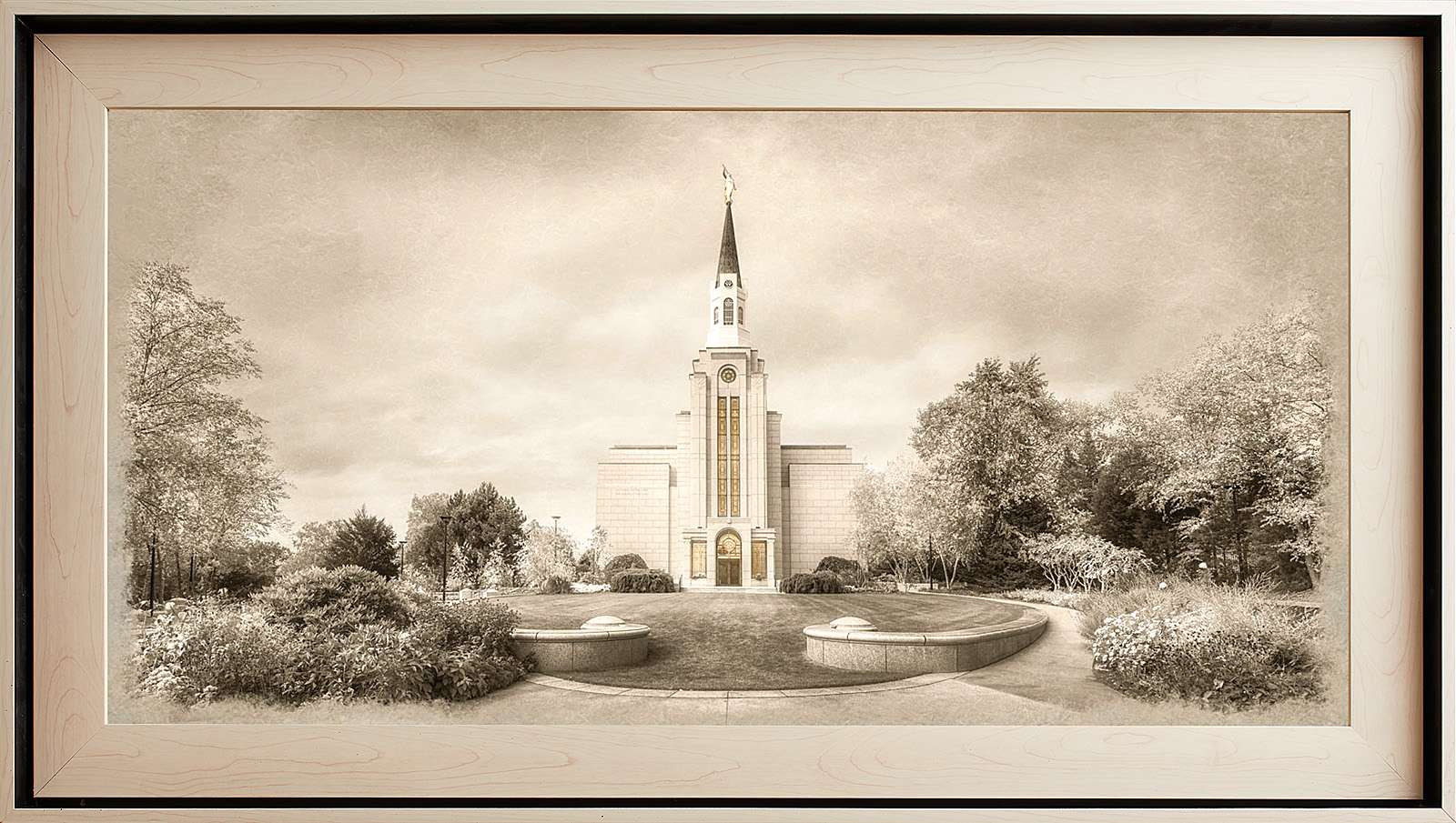 Boston Massachusetts Temple, Light Wood (22x39 Framed Textured Paper)