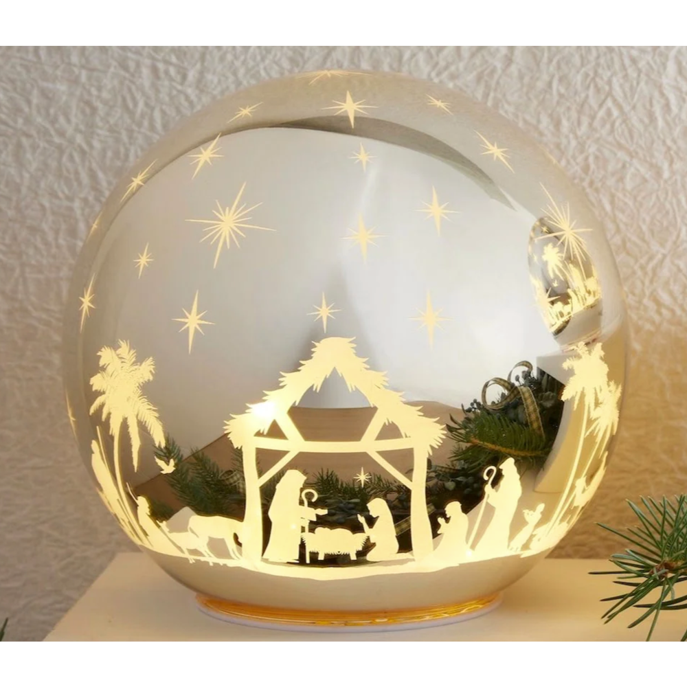 Light-up Gold Glass Nativity Sphere,  Light-up Gold Glass Nativity Sphere