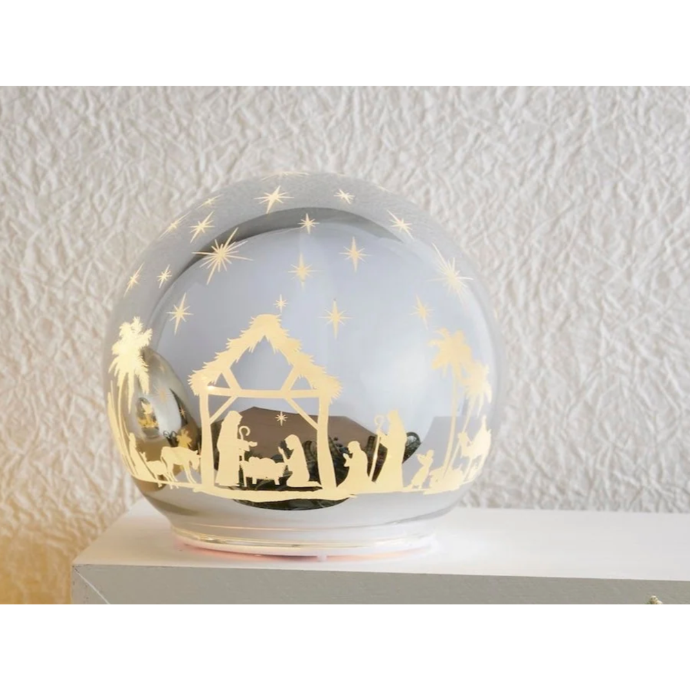 Light-up Silver Glass Nativity Sphere