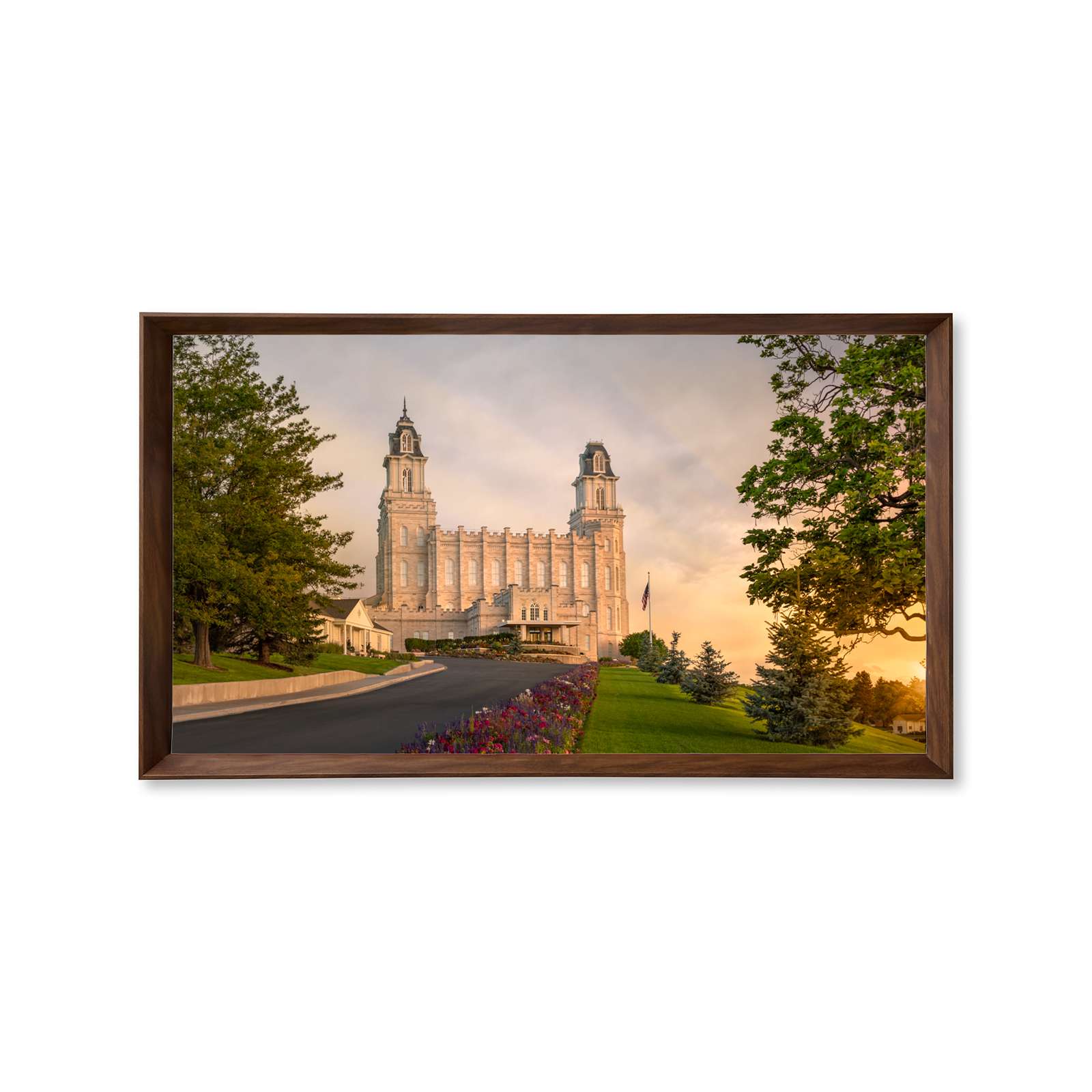 Manti Utah Temple, Fire of the Covenant Series (25x43 Framed Canvas Print)