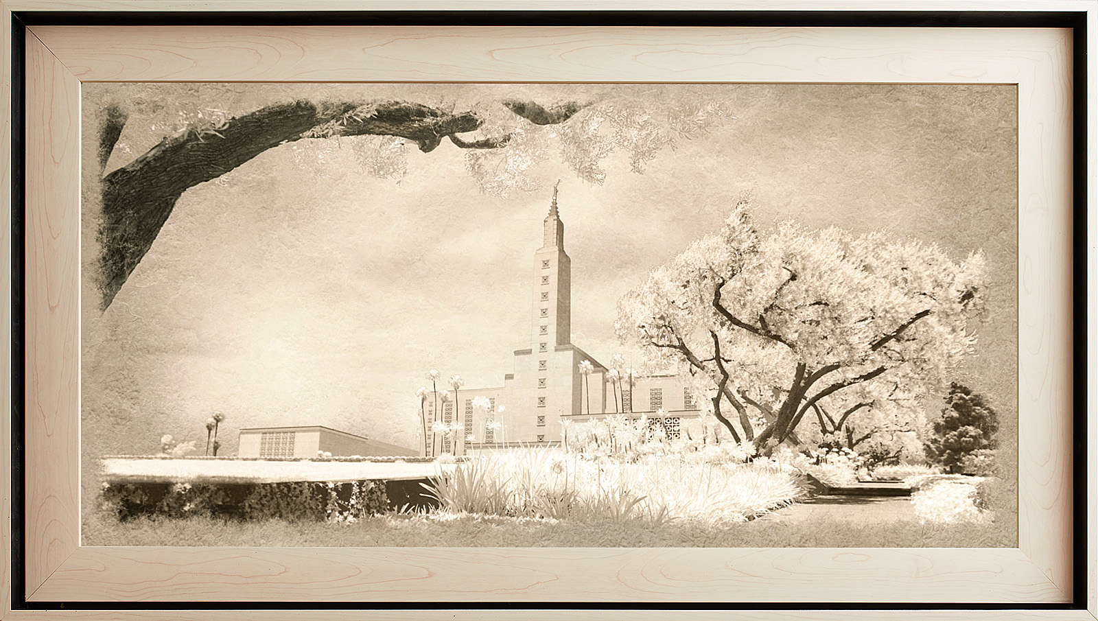 Los Angeles California Temple, Light Wood (22x39 Framed Textured Paper)