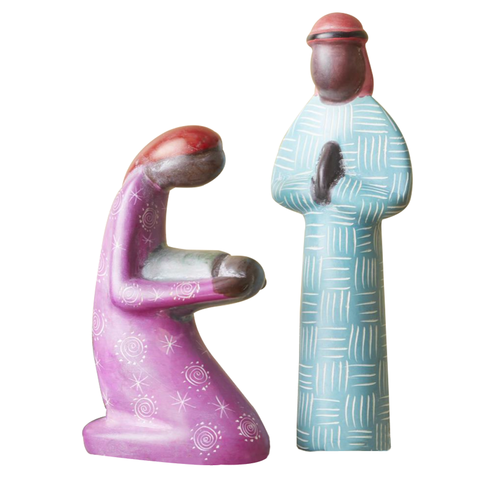 Kenyan Holy Family Soapstone Nativity Figurines, , large