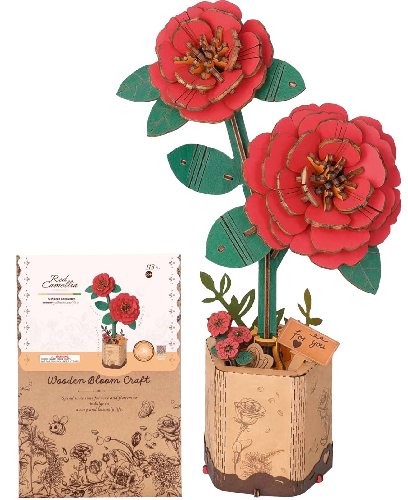 Red Camellia 113 Piece Wooden Puzzle