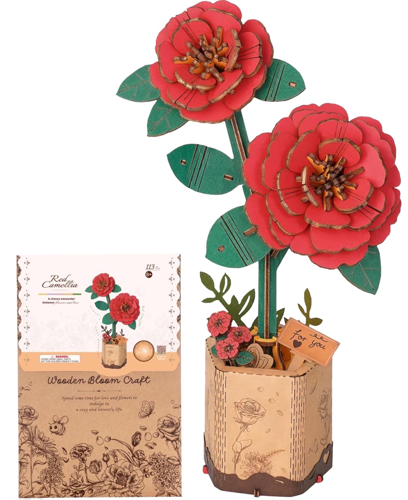 Red Camellia 113 Piece Wooden Puzzle