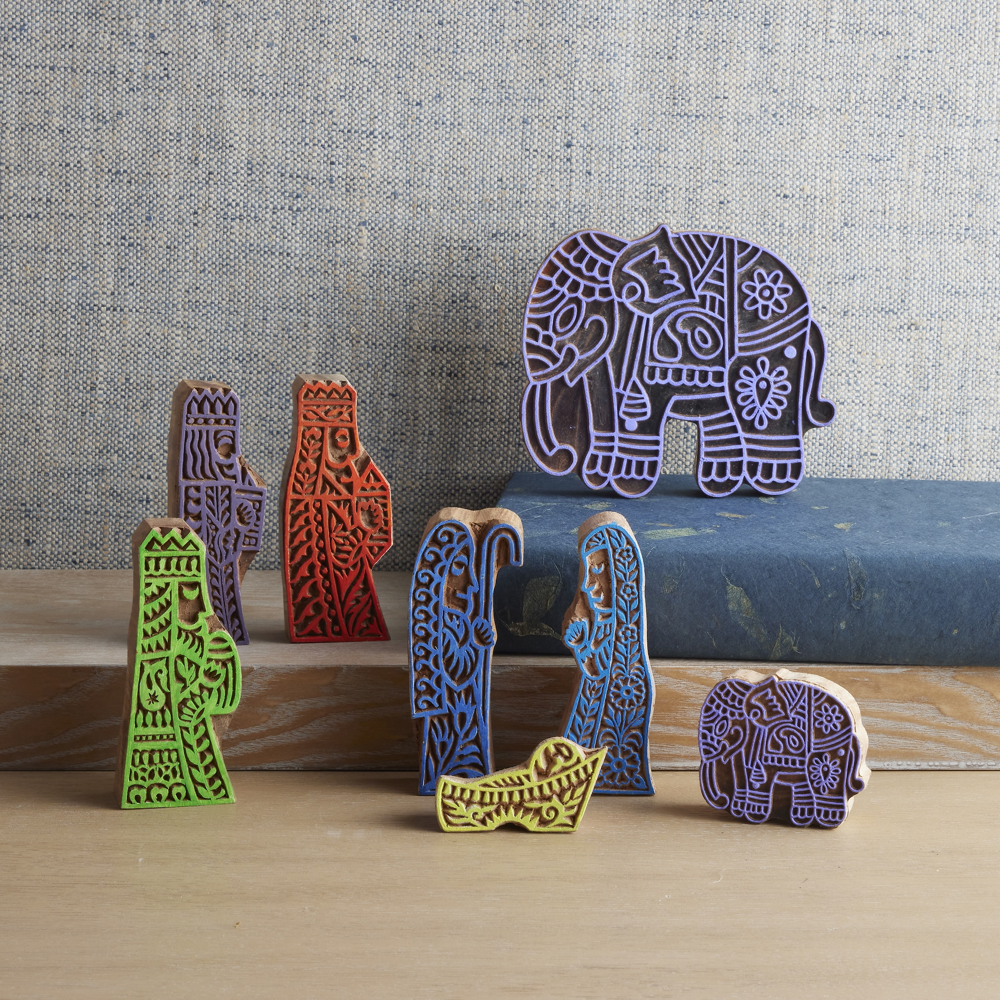 Indian Colorful Outlined Wood Nativity, , large image number 1