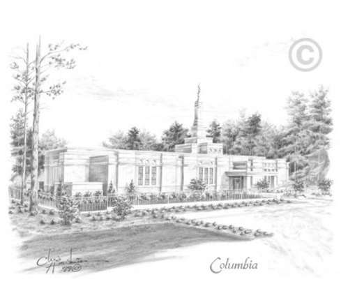 Columbia South Carolina Temple Sketch 8x10 Matted Print, , large image number 0