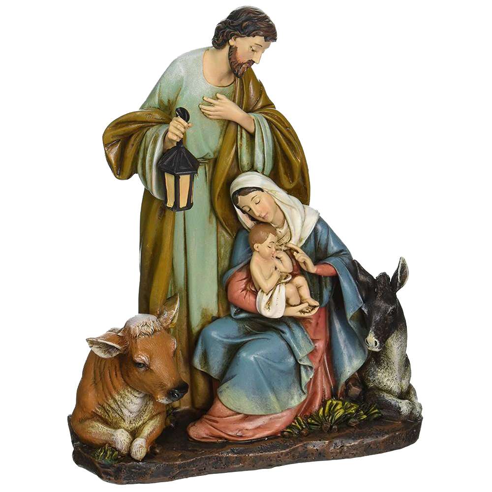 Holy Family with Barn Animals Resin Nativity Figurine