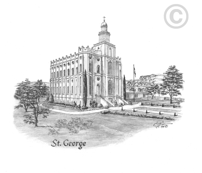 St. George Temple Sketch (16x20 Print)