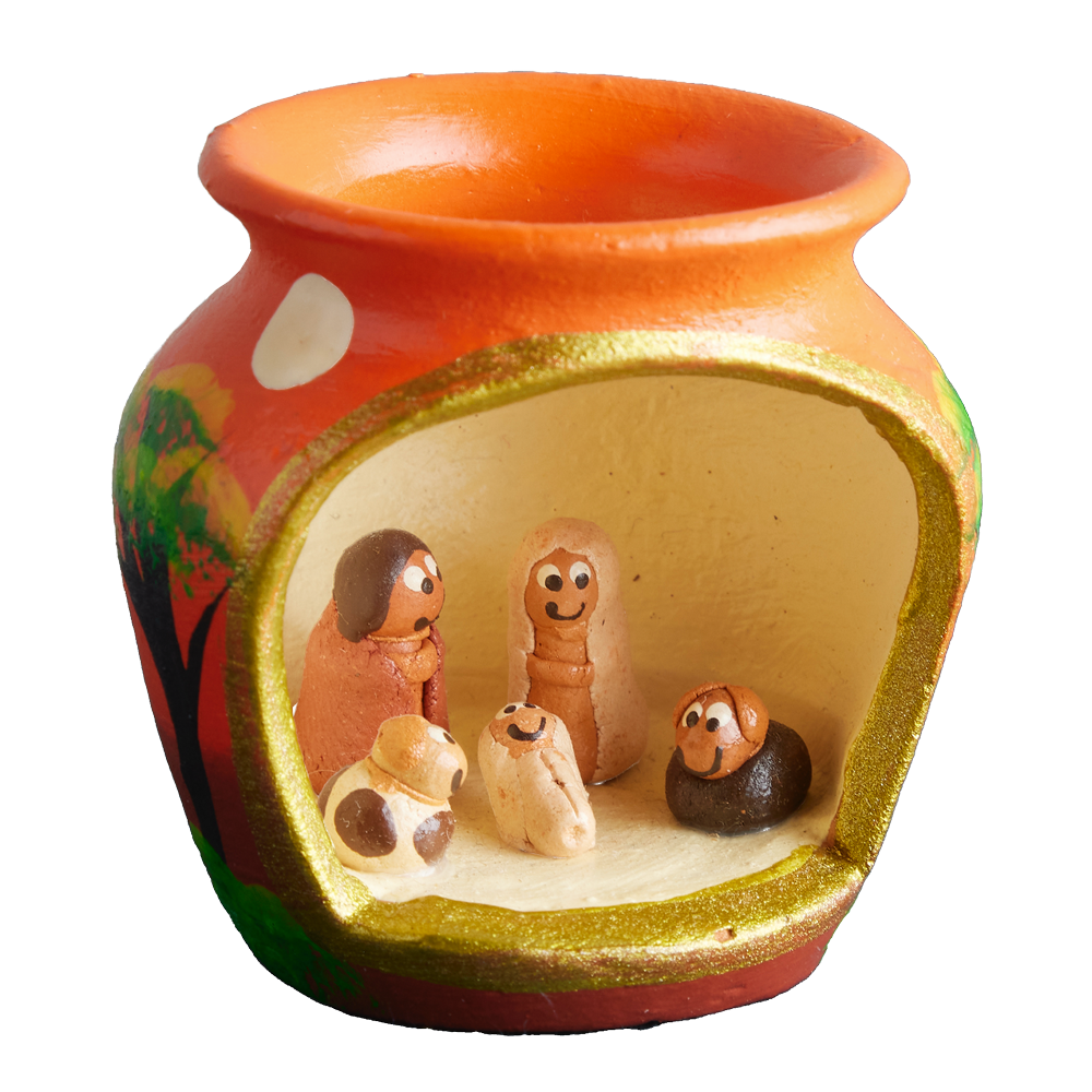 Mini Columbian Holy Family Nativity Pot,  Mini Columbian Holy Family Nativity Pot
