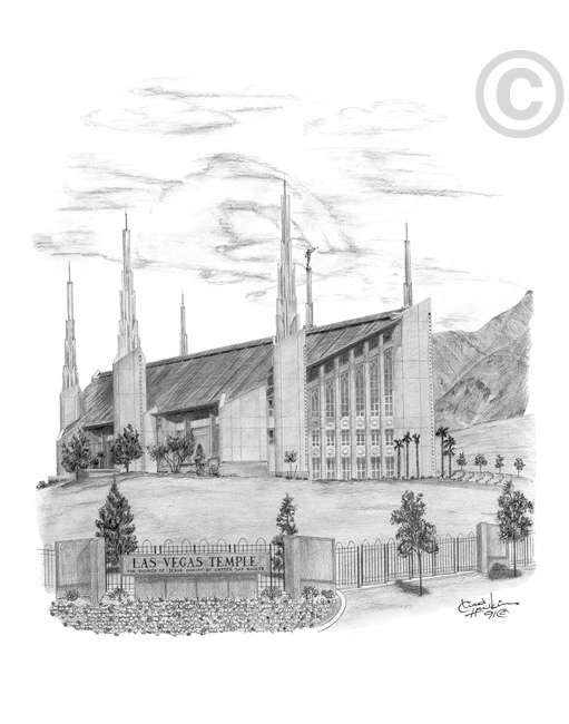 Las Vegas Temple Sketch - 5x7 Print, , large image number 0