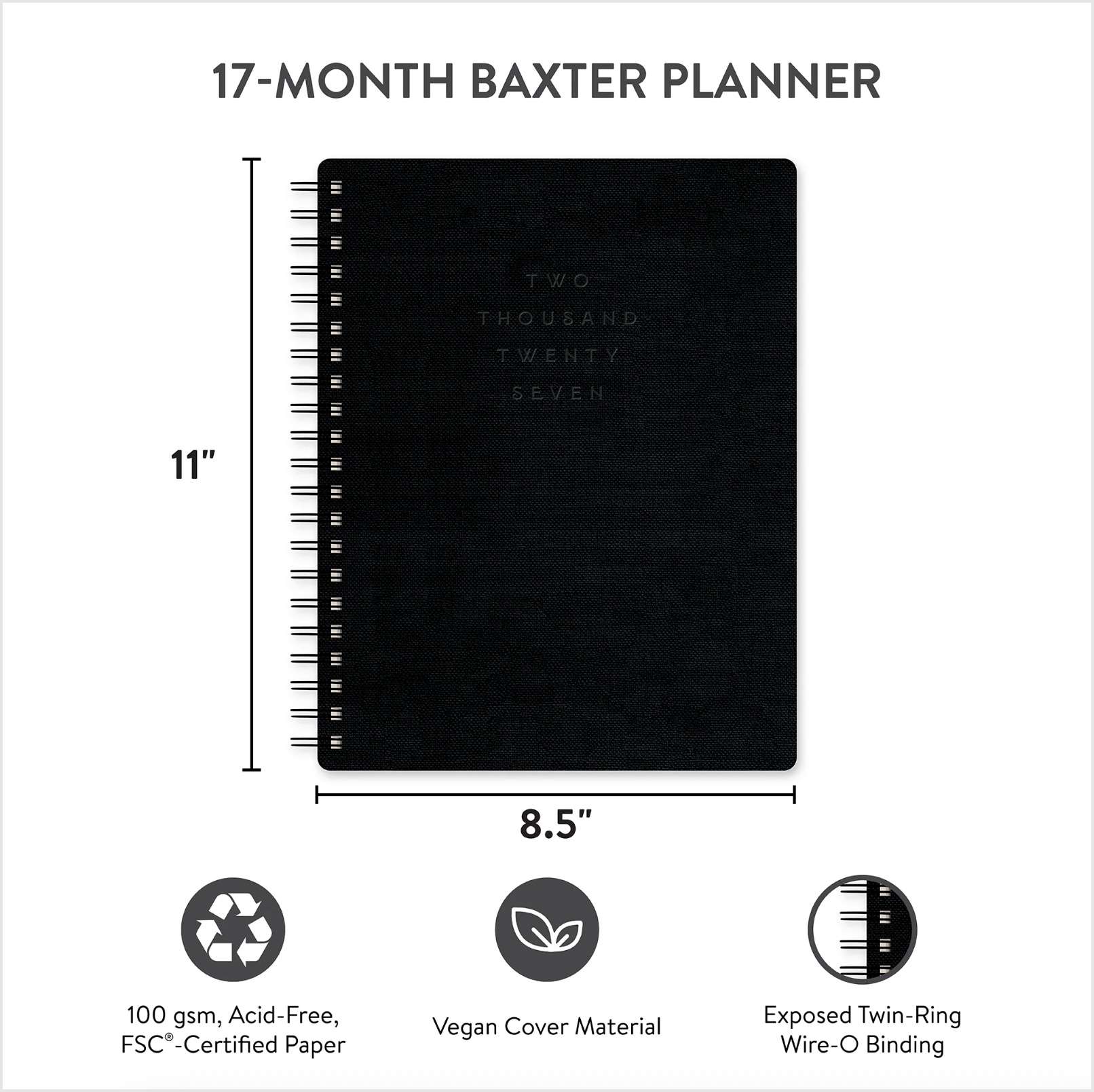 2027 Midnight Black Baxter 17-Month Planner , , large