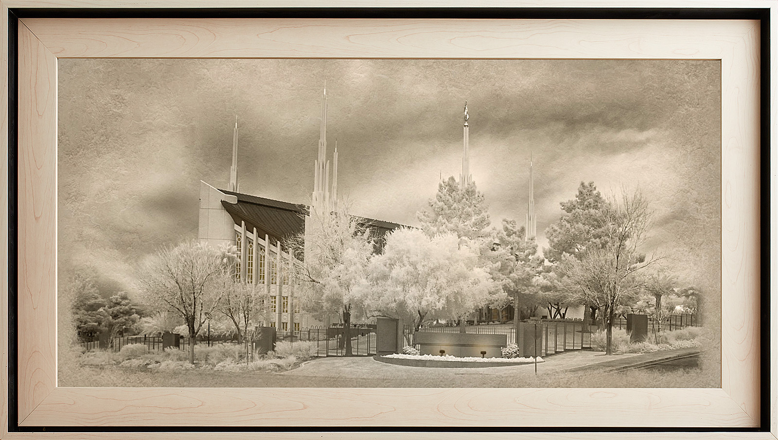 Las Vegas Nevada Temple, Light Wood (22x39 Framed Textured Paper)
