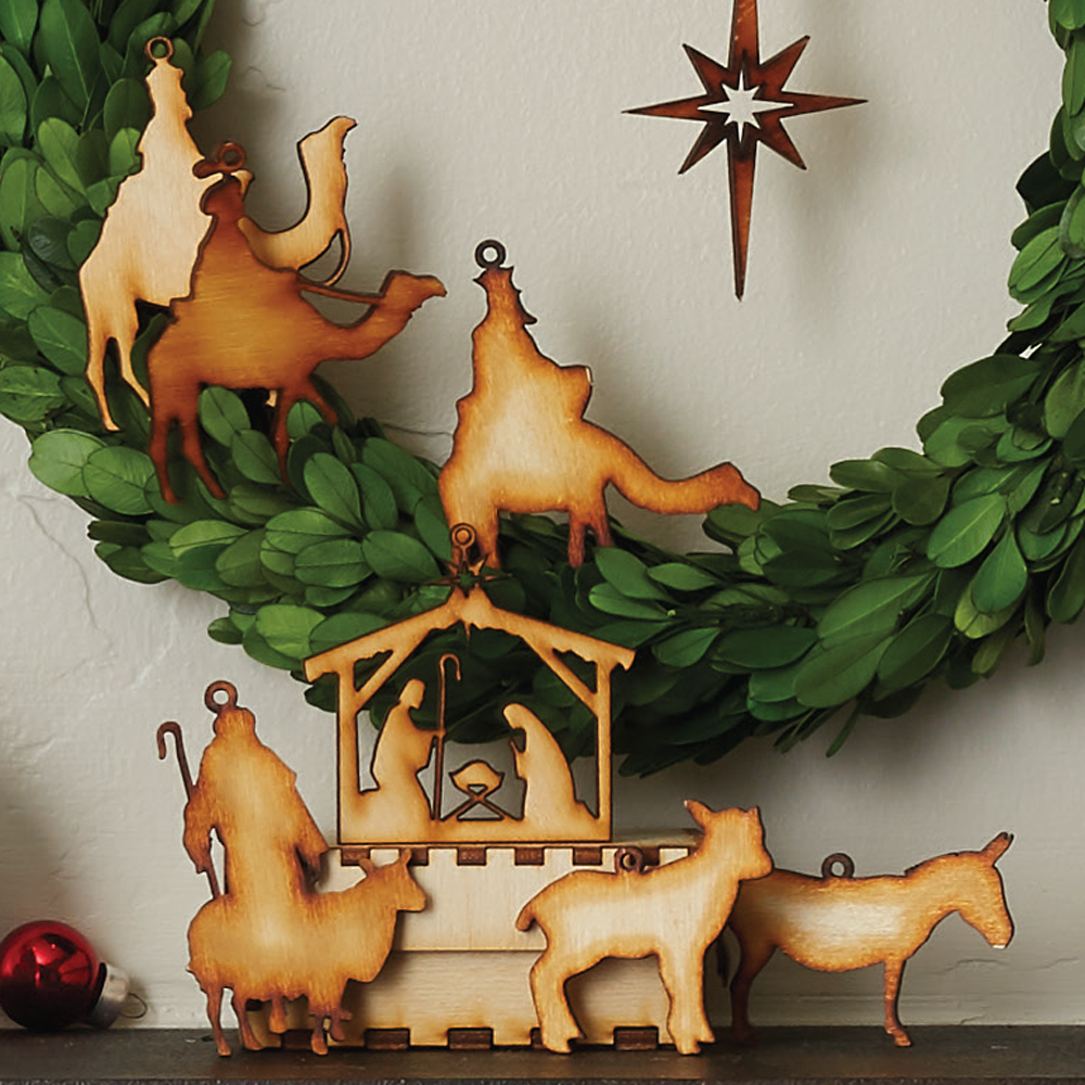 Silhouette Wood Nativity Ornament Set, , large image number 1
