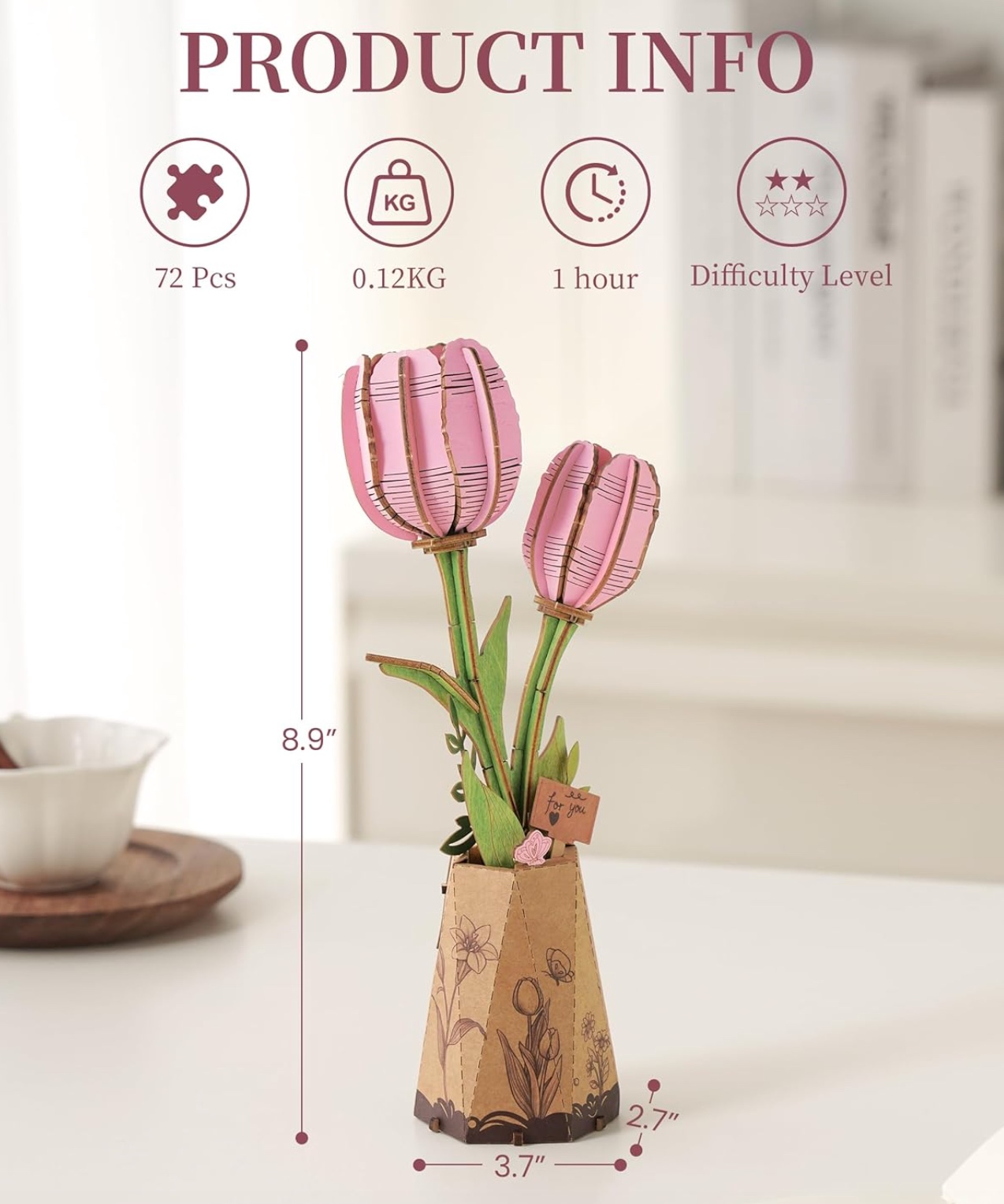 Pink Tulip 72 Piece Wooden Puzzle, , large