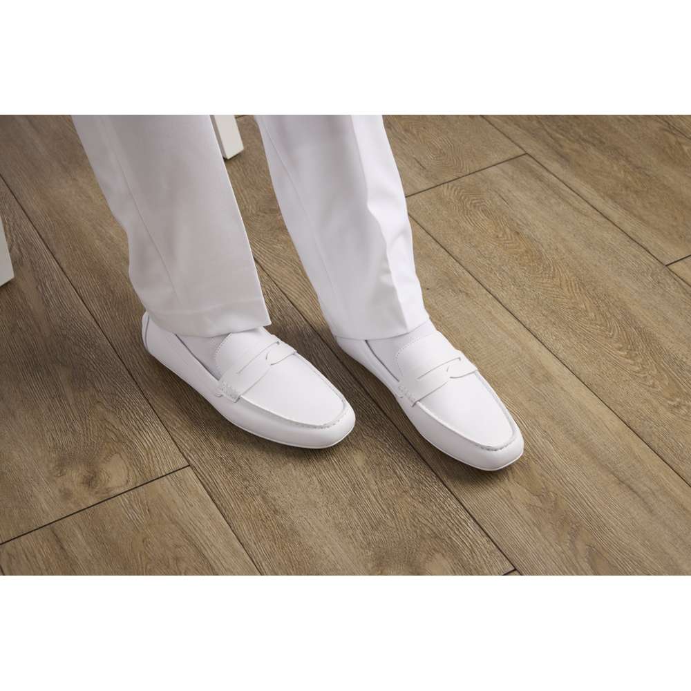 Men's White Leather Loafer Temple Shoe Men's White Leather Loafer Temple Shoe