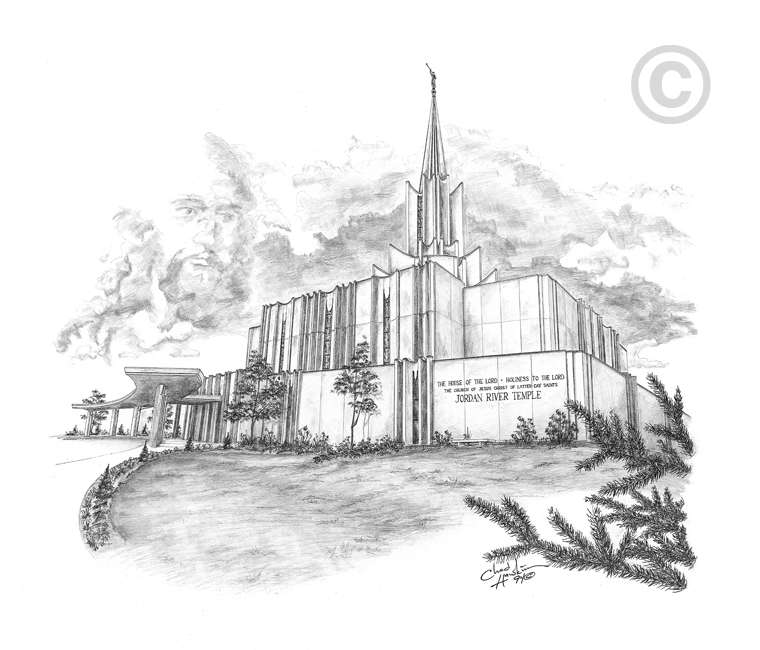 Jordan River Temple Sketch - 5x7 Print, , large image number 0
