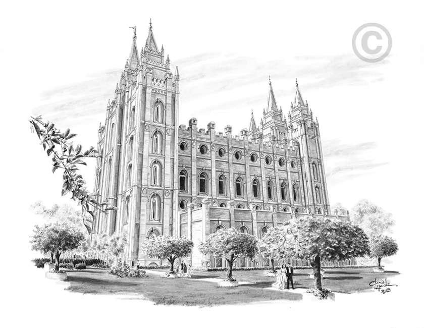 Salt Lake Temple Marriage Sketch - 5x7 Print, , large image number 0