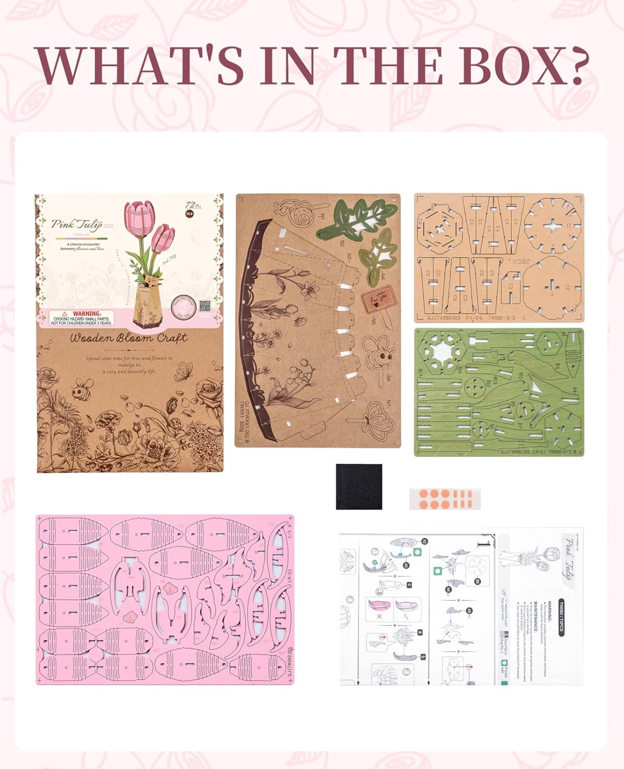 Pink Tulip 72 Piece Wooden Puzzle, , large image number 3