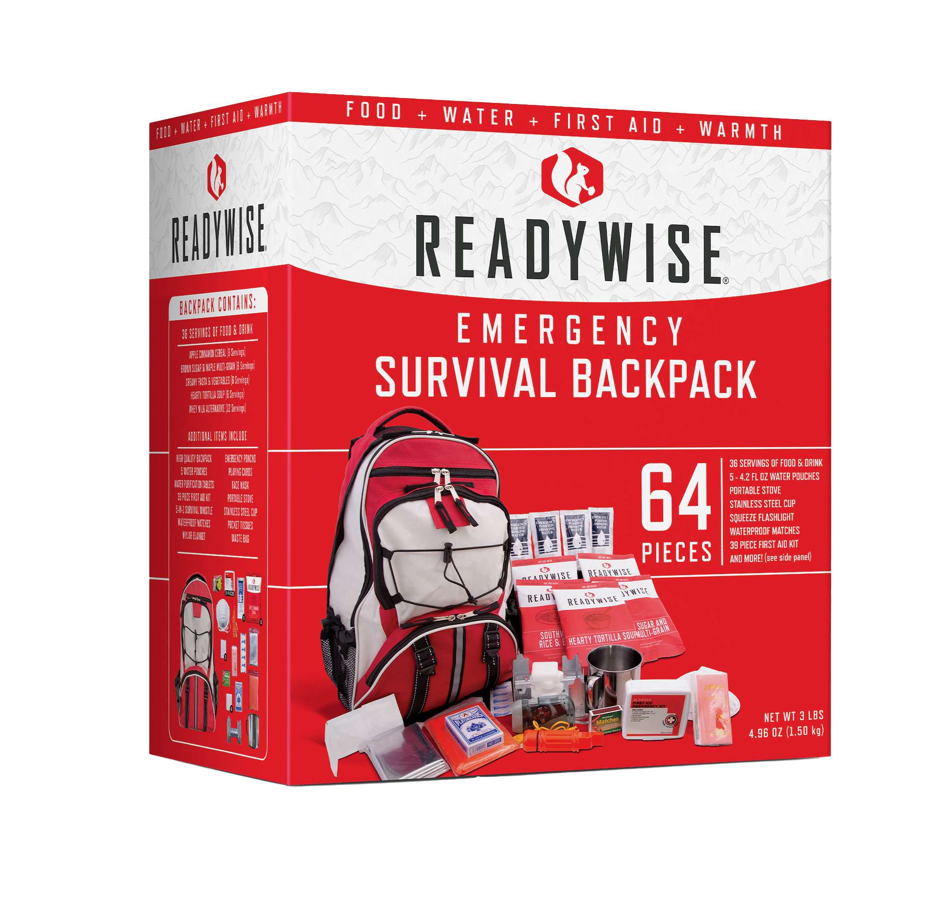 Red 64 Piece Survival Backpack
