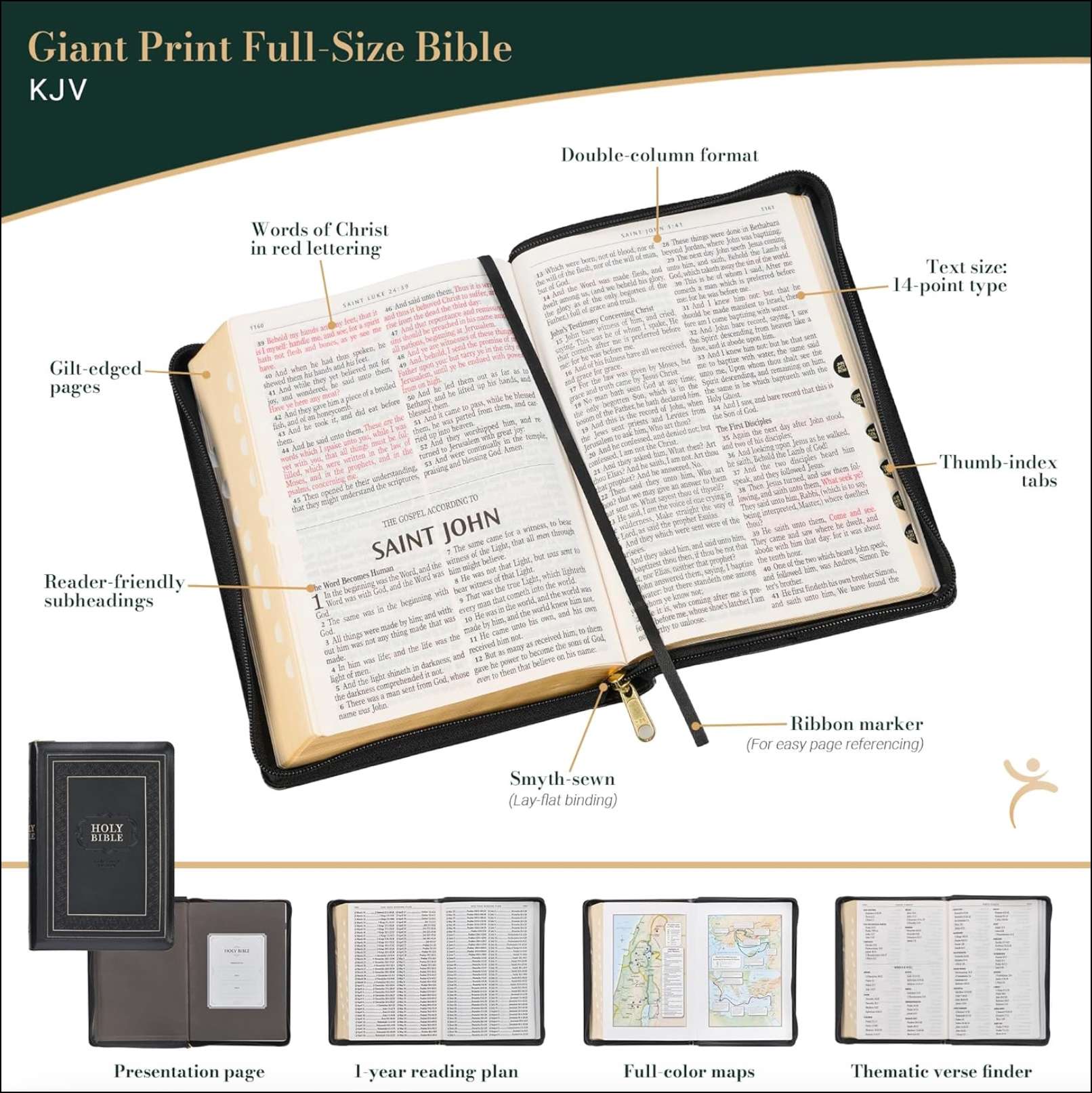 KJV Holy Bible, Giant Print, Faux Leather, Black, , large image number 2