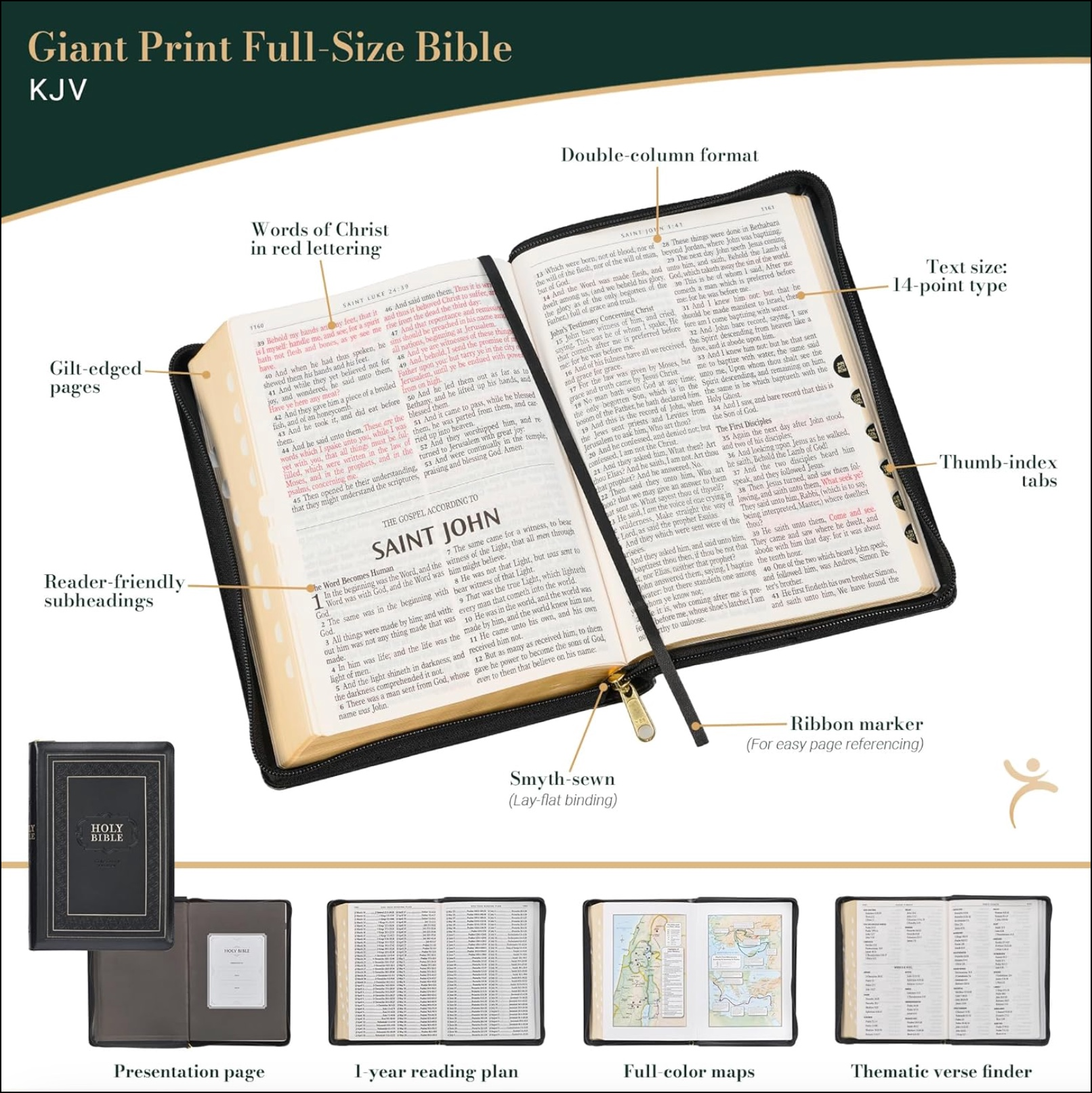 KJV Holy Bible, Giant Print, Faux Leather, Black, , large