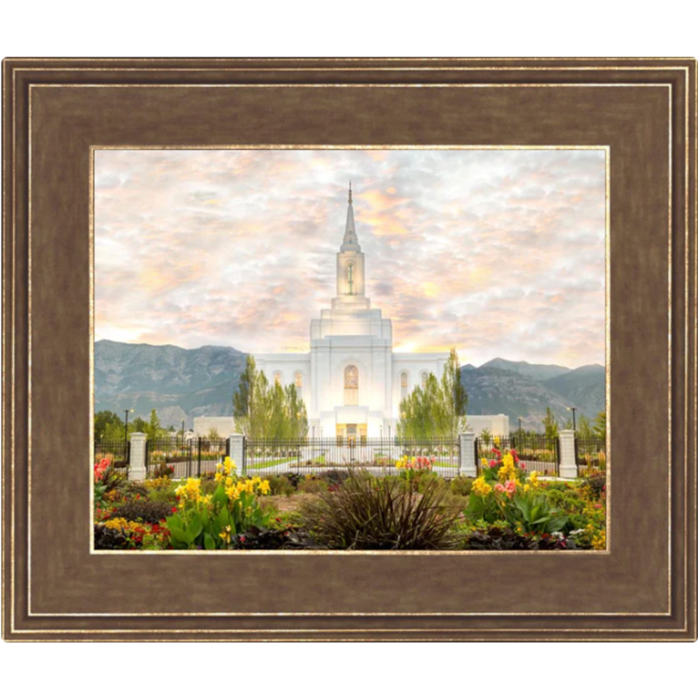Orem Temple, Sunrise Flowers (16x19 Framed Art)