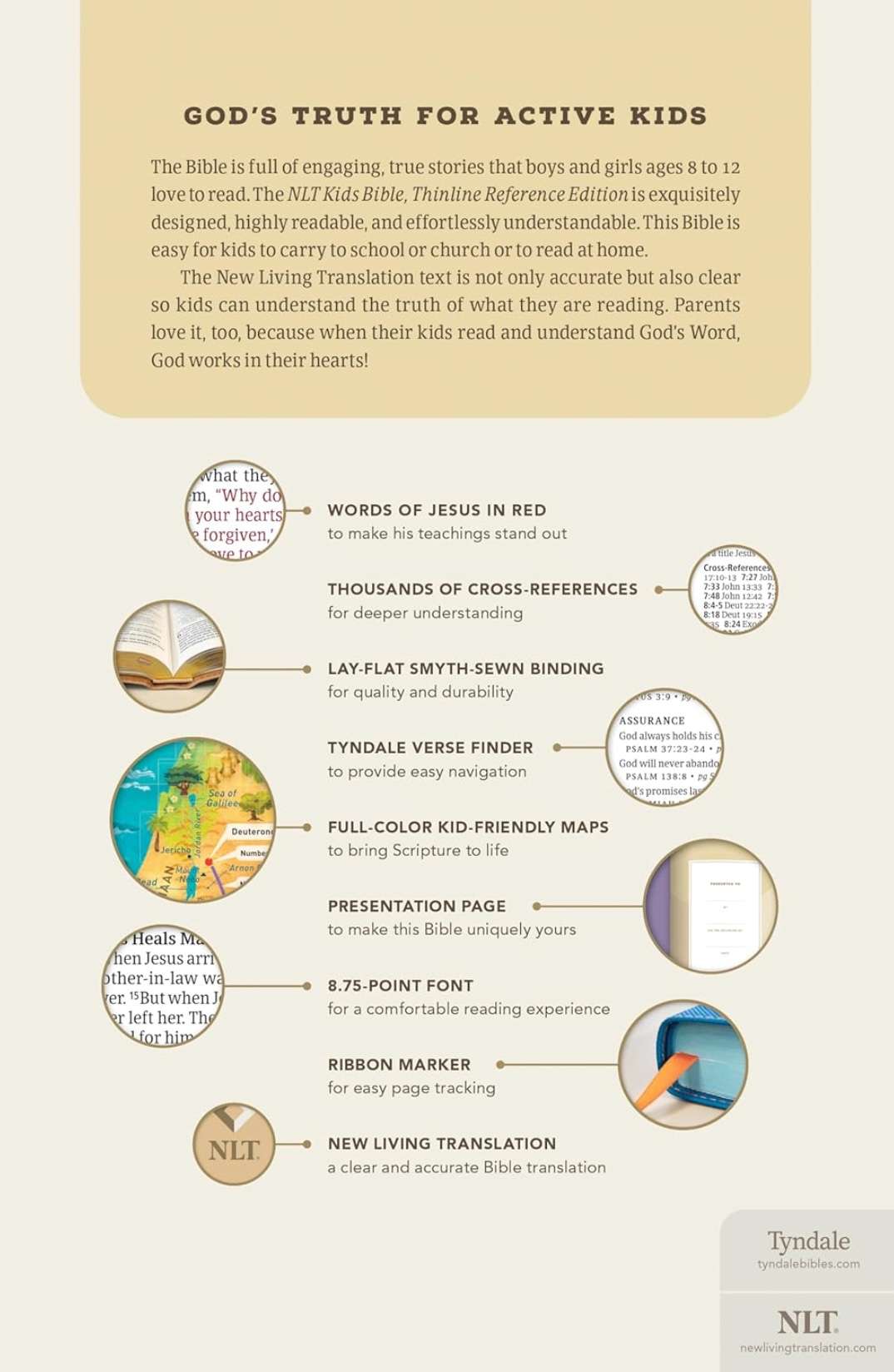 NLT Kids Bible, Thinline Reference Edition, Faux Leather, Tropical Flowers, Dusty Pink, , large image number 2