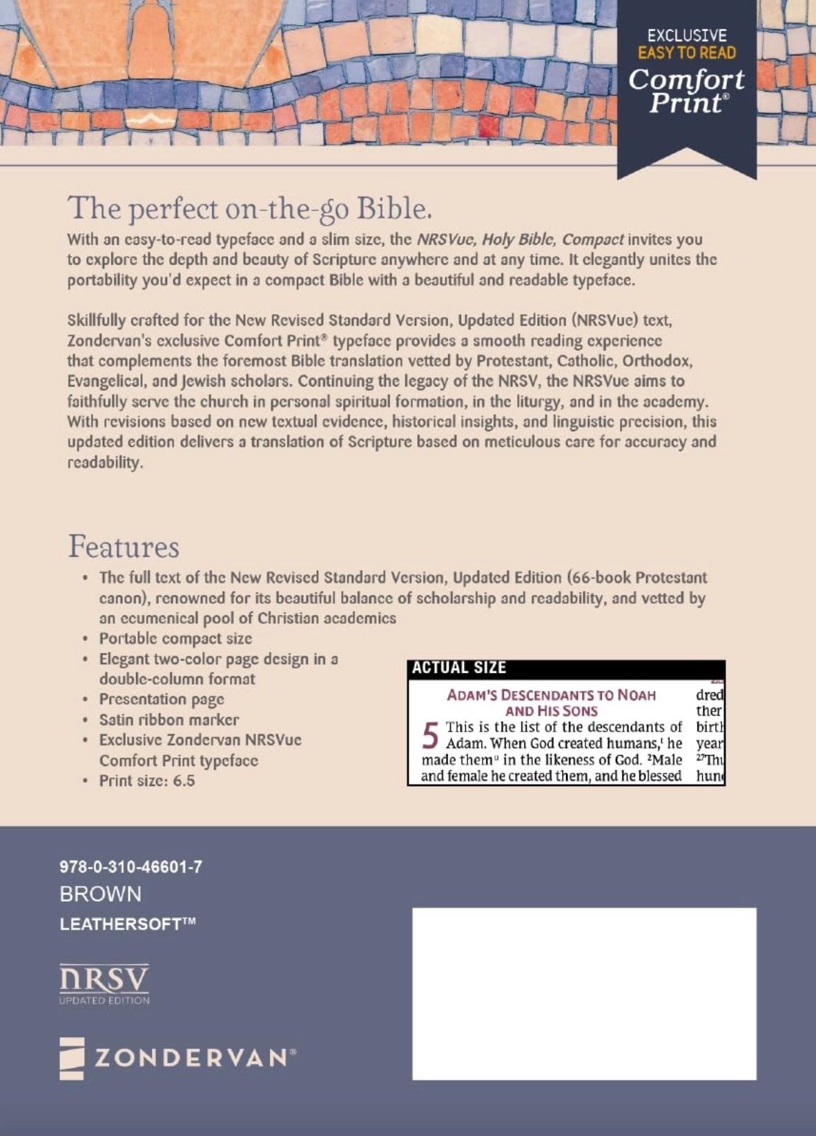 NRSVue, Holy Bible, Compact, Leathersoft, Comfort Print, Brown, , large image number 5